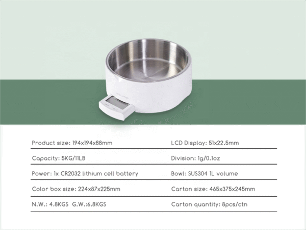 Removable LCD Kitchen Scale with Stainless Steel Bowl