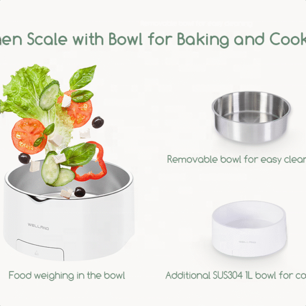 Removable LCD Kitchen Scale with Stainless Steel Bowl